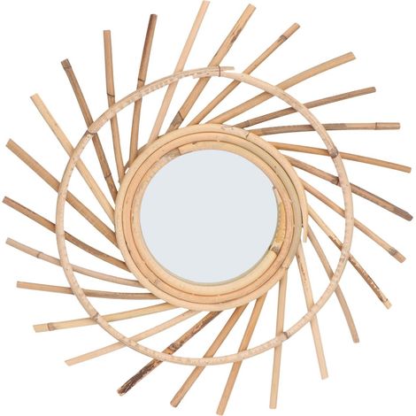 Miroir Décoratif Mural en Rotin Tissé Style Nordique, 1 Pièce, Design Artisanal pour Décoration Intérieure, Miroir de Maquillage et Photographie, Accessoire Mural Bohème (1/5)