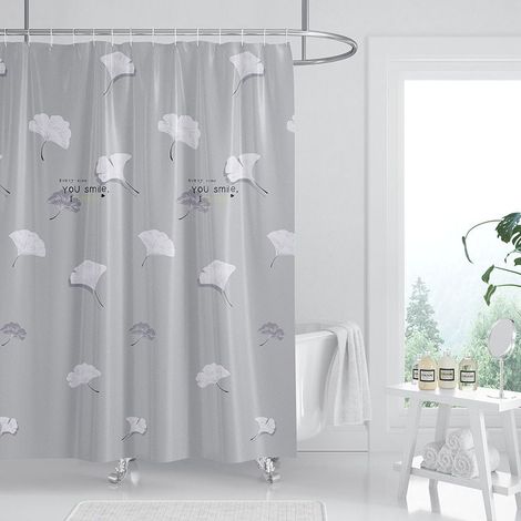 Rideau de Douche Tissu Polyester Lavable en Machine Rideau Salle de Bain Baignoire avec 12 Crochets Imperméable 180X180CM Gris (1/5)