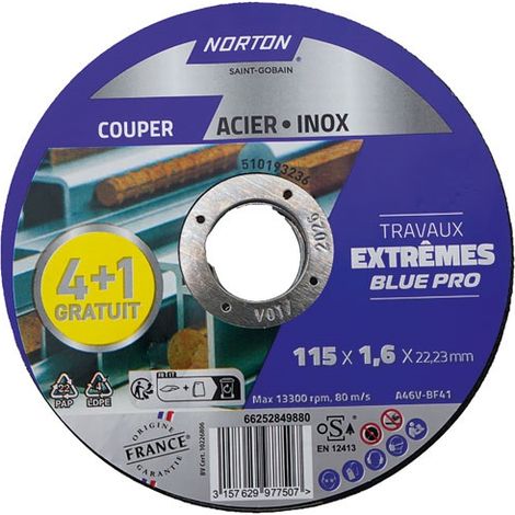NORTON - Disque extrême métaux 115x1.6x22.2 lot 4+1