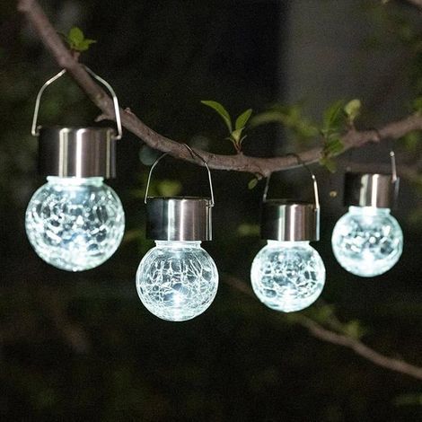 Lot de 4 mpes soires à suspendre à LED bnches en forme de globe craquelé Lanternes soires Traditionnelle (1/5)