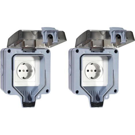 Prise Extérieure étanche IP66 - Prise en Saillie pour Jardins, Garages et Pièces Humides, 1 Voie avec Couvercle Rabattable, Résistante à la Poussière et Aux Intempéries (250V, 16A) (Lot de 2) (1/5)