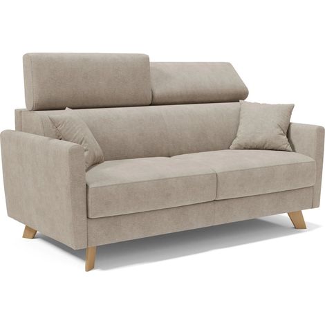 Francy Divano letto matrimoniale con poggiatesta regolabili in tessuto impermeabile e smacchiabile T17 160 cm (mat. 120x197) beige