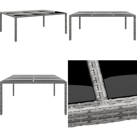 Gartentisch 200x150x75 cm Hartglas und Poly Rattan Grau - Gartentisch - Outdoor-Tisch - Esstisch - Polyrattan Tisch - Gartenmöbel - Home & Living (1/5)