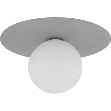Deckenlampe Kinderzimmer Glas Metall G9 Ø 25 cm Grau Weiß Kugelschirm Kinderzimmerleuchte Decke