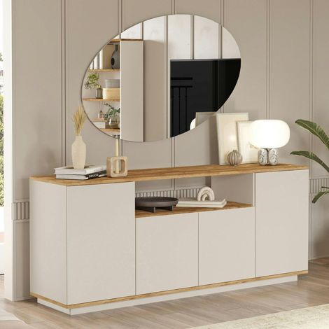 Buffet double plateau 4 portes décor pin et beige MARFA (1/5)