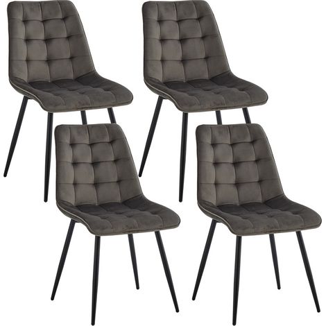 Wokaka Lote de 4 sillas de terciopelo - Sillas de comedor estilo retro, ergonómicas - 47 L x 43 P x 50 H cm (Gris oscuro)