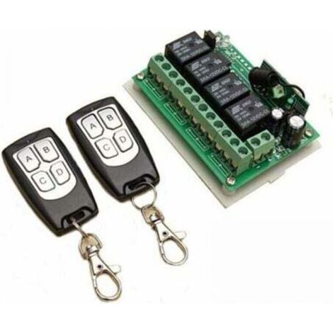 433MHZ Télécommande à Canaux sans Fil DC 12V 4CH Interrupteur à Relais RF Longue Distance 2 émetteurs +1 Récepteur pour Porte de Garage/Portail Alarme (1/3)