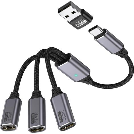 USB C Splitter 3 en 1, Adaptateur USB-C 3 Ports avec Adaptateur USB - USB C vers USB C 480Mbps OTG, Répartiteur USB C pour Clé USB, Souris, Clavier, Tablette et PC (1/5)