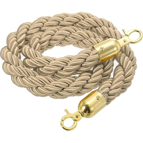 Corde Barrière Torsadée 3.28 Ft/1 M, Corde Poste Torsadée Avec Mousquetons Pour Poteaux Séparateurs File D'Attente Contrôle Foule, jaune clair Doré (1/5)