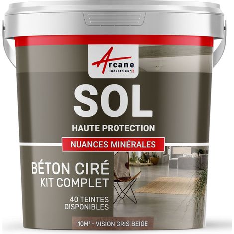 Béton ciré sol en kit, primaire et vernis de finition inclus - 10 m² (en 2 couches) Vison Gris Beige - ARCANE INDUSTRIES
