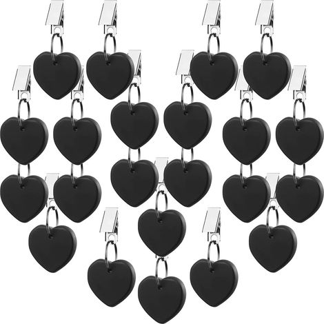 Lot de 22 pinces à lester pour nappe (noires), pinces en métal en forme de cœur pour nappe, idéales pour les pique-niques et les repas en famille en extérieur. (1/5)