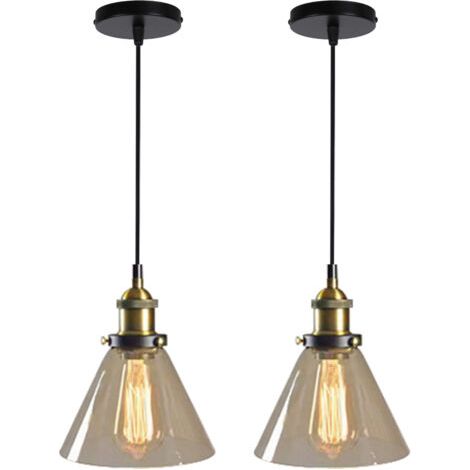 royaluxe- 2PCS Lustre Rétro Suspension Luminaire D'Intérieur Industriel E27 Plafonnier En Verre Noir Pour Chambre Cuisine Salon Restaurant