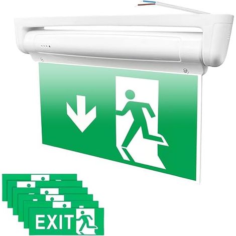Éclairage de sortie de secours LED, éclairage de secours avec batterie de secours 3 heures fonction d'essai Montage mural et plafond Sortie de secours EXIT avec 6 icônes et (1/4)