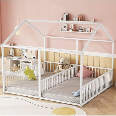 MEUBLIV Lit enfant 90x200 cm blanc – structure cabane avec garde-corps, sans matelas (1/5)