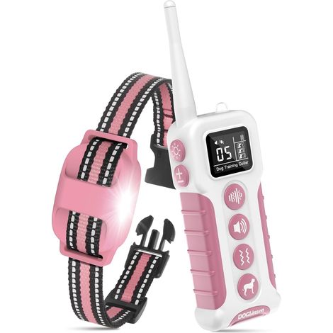 Collier de Dressage pour Chien sans Choc, Portée de 1000m, 4 Modes (Lumière, Son, Vibration, Son+Vibration) - Adapté aux Chiens de Toutes Tailles (Rose) (1/5)