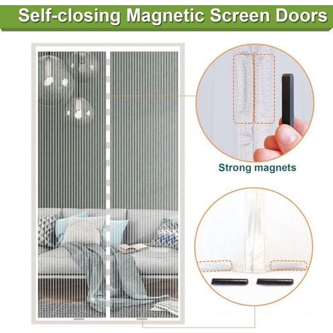 Moustiquaire Porte Fenetre 80x210cm, Blanc Rideau Moustiquaire Porte Aimantée, Respirantes, Maille Ultra Fine, Anti-moustiques pour Salon, Fermeture Automatique, avec Bande Adhésive (1/5)
