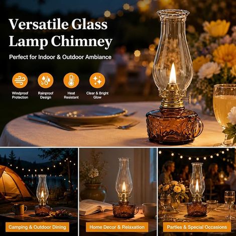 Abat-Jour en Verre pour Lampe à Pétrole, Verre Lampe Petrole Base de 7 cm (1/5)
