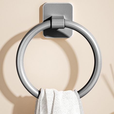 Anillos para toallas de baño sin taladrar, toallero redondo, colgador de toallas de mano pequeñas, toallero para paños de cocina, gris, paquete de 4 (1/5)