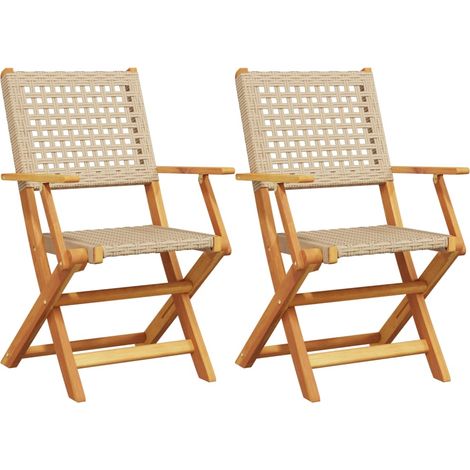 Chaises de jardin lot de 2 Chaises d'extérieur beige bois massif d'acacia et rotin (1/5)