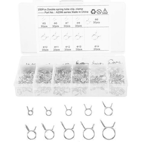 Kit de 250 colliers de serrage à ressort pour tuyau de carburant en silicone à double fil-21X10.8cm-Silver