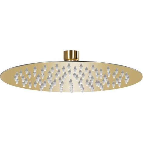 Pommeau de douche effet pluie, acier inoxydable, 20 cm, rond, doré