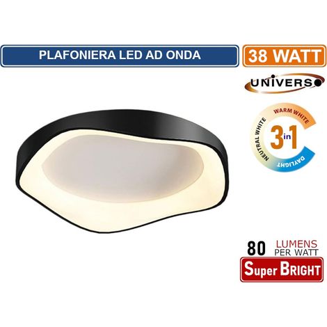 PLAFONIERA LED A ONDA NERA MOTAGGIO A SOFFITTO 38W COLORAZIONE LUCE 3IN1 CCT 3000K - 4000K - 6500K (1/3)