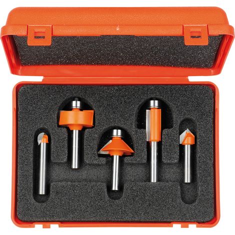CMT – Coffret de 5 fraises profilées HM pour défonceuse – Tranchants en carbure de tungstène – Pour bois dur – Longueur 6mm
