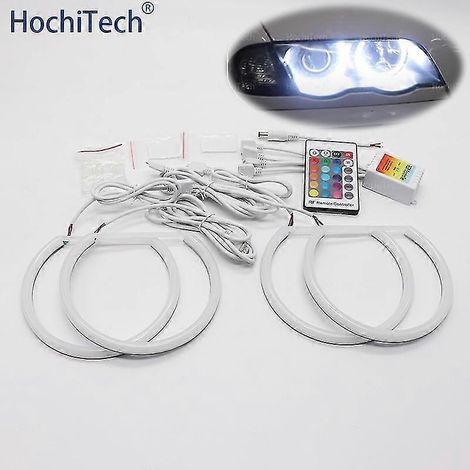 4 Stück 131 mm 16 Mehrfarbige RGB 5050 SMD Baumwoll-LED-Angel-Eye-Halo-Ringe Scheinwerfer für BMW 3er, 5er, 7er Reihe E36, E38, E39, E46
