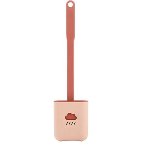 Ensemble de brosses de toilette en silicone antibactérien rose, comprenant un porte-brosse et une brosse de toilette suspendue en silicone à séchage rapide.