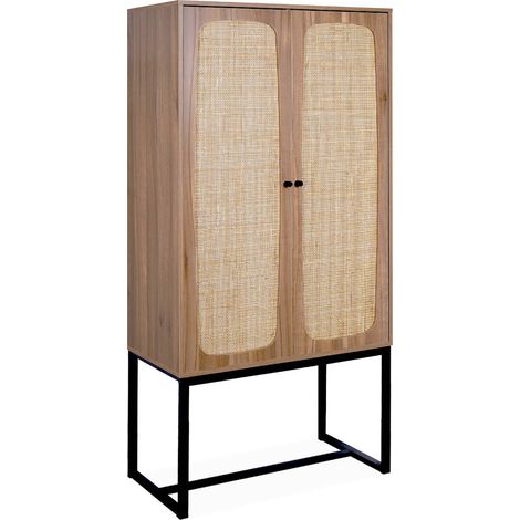 165cm sideboard with wood and cane effect Natural 80x40x165 cm - Retro (1/5)