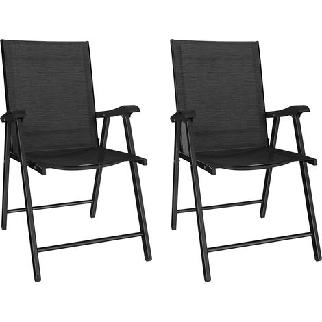 2er-Set Klappstuhl Gartenstuhl klappbar mit hoher Rückenlehne Armlehne Stahl Texteline 58 x 62 x 97 cm Schwarz