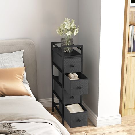 Cassettiera con 4 cassetti in tessuto non tessuto, mobile contenitore con struttura in acciaio, 20 cm x 43 cm x 81,5 cm, nera