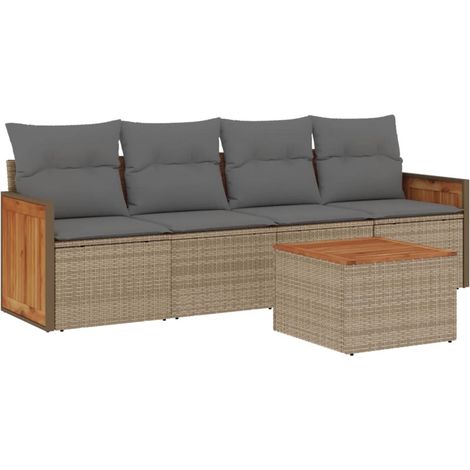 Maison Exclusive - Set Divano da Giardino 5 pz con Cuscini Beige in Polyrattan (1/5)
