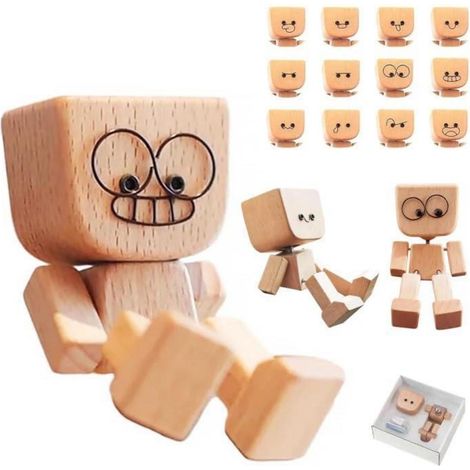 Figurine à bascule en bois pour tableau de bord de voiture, 12 expressions magnétiques (1/5)