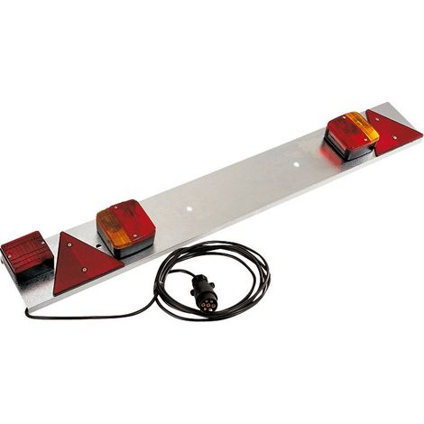 Maxter – Plaque d'éclairage galvanisée 1,05 m – 2 feux arrière + 1 feu antibrouillard – Câble 4 m avec fiche 7 broches – Sécurité remorque