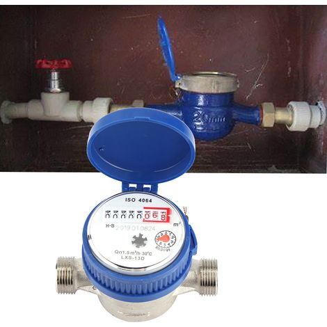Compteur d'eau mécanique en cuivre 1,5 m³/h 0-40 °C, manomètre de débit 15 mm (1/2 pouce)