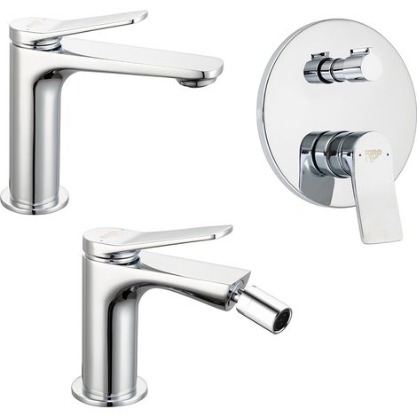 Set rubinetti lavabo, bidet e doccia con deviatore in ottone cromo linea Sound (1/5)