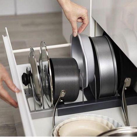 Ensemble de 2 supports réglables pour couvercles de casseroles, organisateur de couvercles de cuisine, extensible, parfait pour les (1/5)