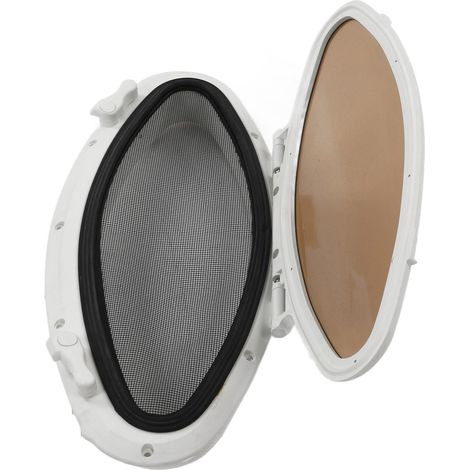 Hublot ovale 470x210mm à ouverture vers l'intérieur, anti-UV, étanche, avec moustiquaire et poignée de commande pour bateau, yacht, navire et camping-car (1/5)