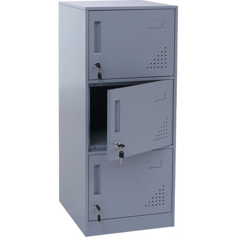Spind HHG-515, Schließfach Wertfachschrank Schließfachschrank 3 Türen, 90x38x45cm Stahl grau
