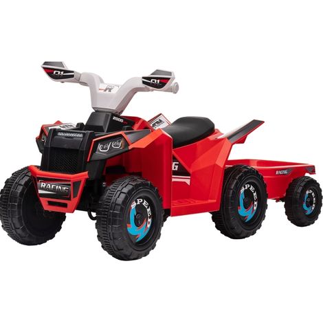 Quad électrique pour enfants avec remorque, 2,5 km/h, jusqu'à 25 kg, rouge, pour 1,5 à 3 ans (1/5)