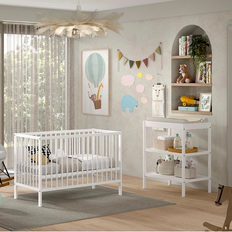 Pack - Lit Bébé & Table à Langer "Dino" 60x120cm Blanc