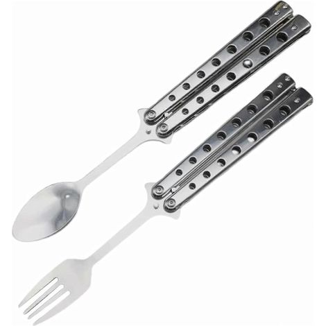 HONORNIC - Ensemble fourchette et cuillère papillon, ensemble de couverts pliables 2 pièces, en acier inoxydable.