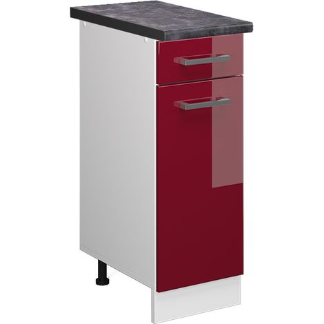 Mobiletto base per cucina R-Line, Rosso bordeaux lucido, 30 cm , PL Antracite, Vicco