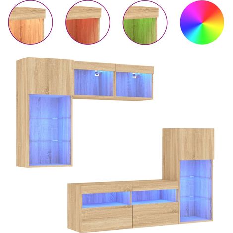 Maison Exclusive - 5-tlg. Wohnwand mit LED-Beleuchtung Sonoma-Eic