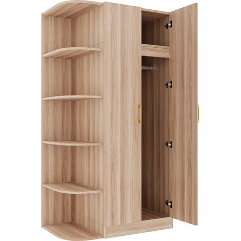 Kleiderschrank 90 x 55 x 175 cm, Doppeltür, mit Regalböden und Schubladen, Naturholzfarbe (1/5)