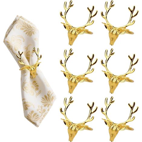 Ronds De Serviette Renne De Noël, Rond De Serviette De Table Doré, 6 Pièces, Decoration Noel, Rond De Serviette pour Décoration De Table, Mariage, Noël, Dîner De Fête (1/5)