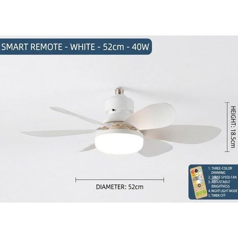Ventilatore a sei pale con attacco a vite E27, dimensioni extra-large, flusso d'aria silenzioso, bianco, 40W - Ventilatore a 6 pale [52 cm]