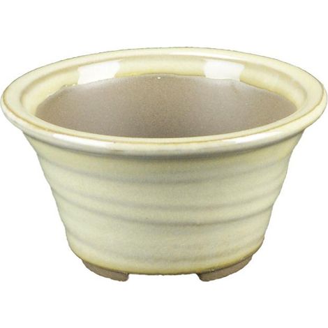 Vaso per bonsai Giapponese Morrisan rotondo in gres smaltato bianco 7x7x4 cm - B02-8-5C