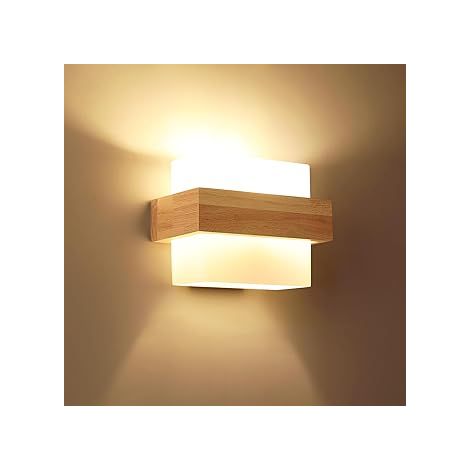 Comely Applique Murale Intérieure Bois, Moderne E27 Lampe Murale en Verre, Elégante Luminaire Mural Décoration Intérieure pour Chambre Salon Couloir Escalier Café [Classe énergétique E] (1/5)